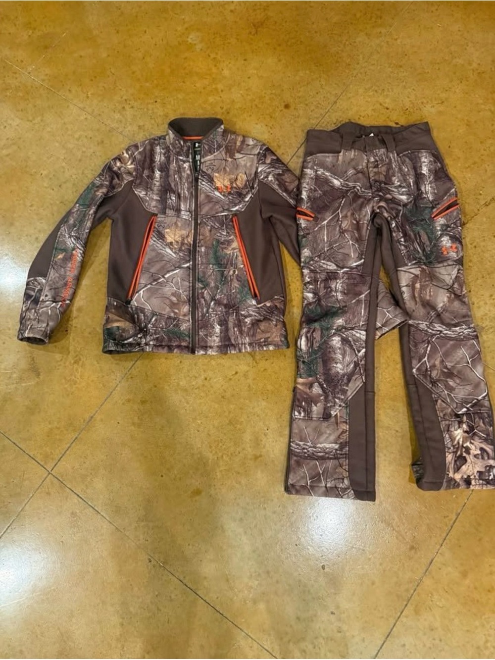 Under Armour Men's Brown Camo Performance Jacket with Orange Accents